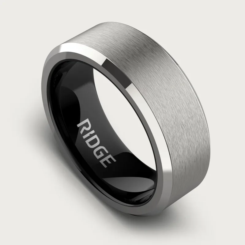 8mm Beveled Ring Set - Platinum